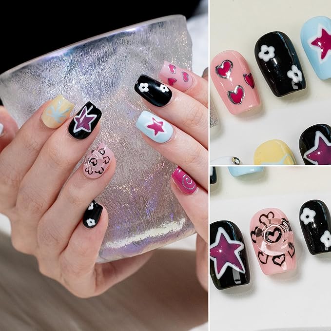 Sun&Beam Nails Handmade Press-on Short Coffin Ballerina White Yellow Y2K Sweet Summer Design Fashion False Nail Tips 10 Pcs Set (#272 L)