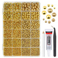 2 Styles Gold Flatback Pearls w B7000 Glue for Bedazzling Crafting 3mm-10mm Half Round Gems Beads Stones Bedazzler Kit for Nails Face Eyes Makeup Tumblers Bottles DIY Crafts Scrapbooking Shoes