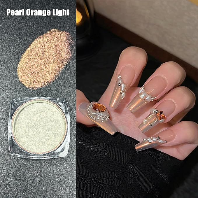 2 Boxes Pearl White Nail Powder - Glazed Donut Chrome Powder for Nails - Pearlescent Iridescent Gel Cromer Nail Powder