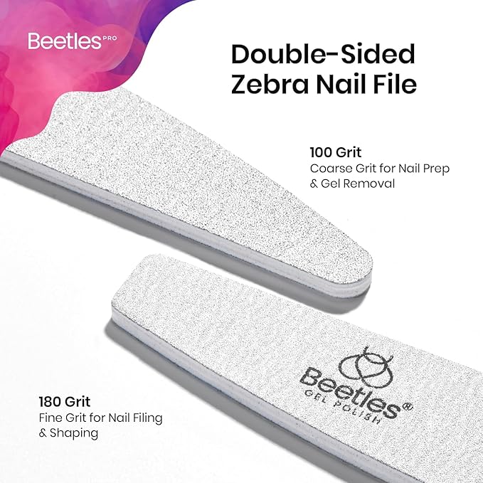 Beetles Pro 25-Pcs Nail File – Professional 100/180 Grit Double Sided Emery Board Nail Files Washable Shaper Files Precise Filing File for Acrylic, Gel & Natural Nails – Salon Quality Manicure Tool