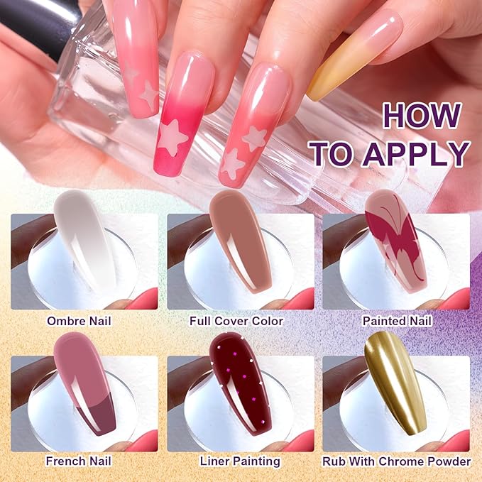 Gradient Painting Gel Set, 12 Colors Ombre Gel Nail Polish with 6 Aurora Multi-Purpose Brushes for Ombre Nails Aura Nails French Manicure Soak Off UV H Everyday Lives