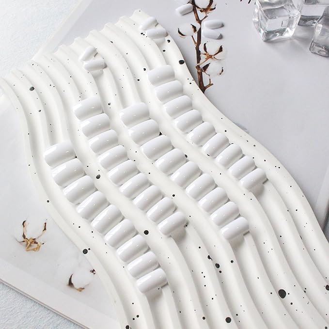 Ivory White Press on Nails Short Square, Natural Gel Nails Glue on Acrylic Nails Press ons, 48Pcs Thick Reusable Fake Nails for Women, Short Coffin Artificial Nails Solid Color Square Nails