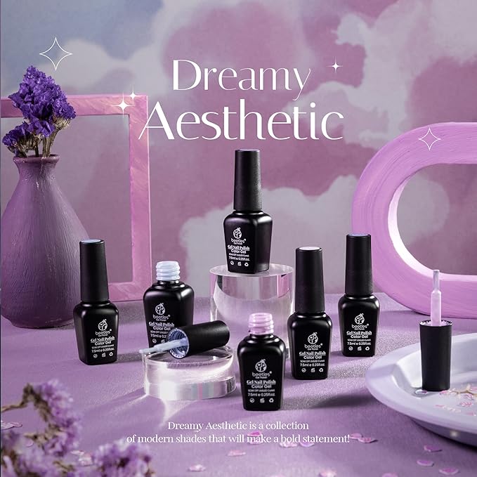 Beetles Gel Nail Polish Set - 6 Colors Purple Baby Blue Light Color Gel Nail Kit Lavender Violets Collection Soak Off UV LED Gel Manicure DIY Periwinkle Nail Polish Salon Spring Gift for Women Girls