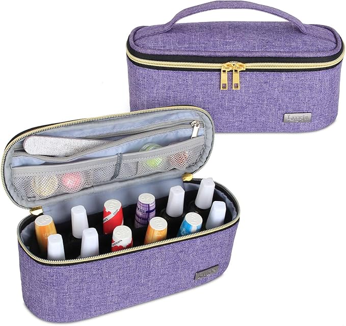 LUXJA Nail Polish Organizer - Holds 12 Bottles (15ml - 0.5 fl.oz), Nail Polish Case for Polish and Small Tools, Purple