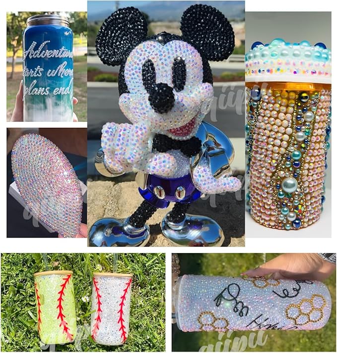 Pure White Resin Rhinestones w B7000 Glue for Crafting Bedazzling 2mm-6mm Flatback Colorful Jelly Stones Diamonds Gems Bedazzler Kit for Nails Face Eyes Makeup Tumblers Bottles Shoes DIY Crafts