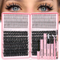Lash Clusters Kit with Spikes, 200D+200D Eyelash Clusters Extensions Individual D Curl Fluffy Wispy False Eyelashes DlY Manga Lashes Extension Kit (12-22mm, Lash Clusters Kit)