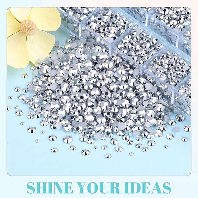 12100Pcs Resin Rhinestones for Crafting with 3Pcs 10ml B7000 Jewelry Glue, 2 Boxes Flatback Crystals Diomand (Silver) for Bedazzling Crafts DIY Nail Art Makeup，Non Hotfix Gems for Clothing Shoes