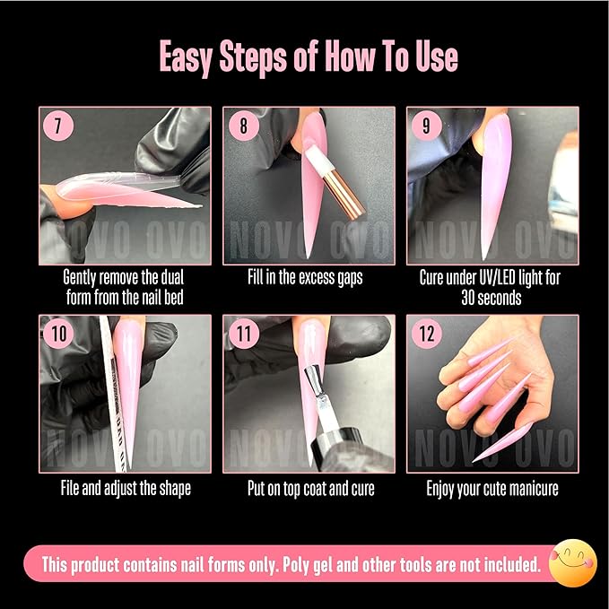 NOVO OVO Extra Super Long 3XL 4XL Stiletto Pointed Nail Dual Forms for Polygel Extension, Reusable Full Cover Acrylic / Builder / Hard / Poly Gel Molds of Manicure Art for Salon DIY x 14 size 70 Pcs