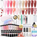 BORN PRETTY Poly Extension Gel Kit-12 Colors Extension Nail Gel Kit Nude Clear Jelly Pink All-In-1 Kit Builder Glue with Nail Lamp Base Top Coat Set Nail Forms French Manicure Ideal Gifts