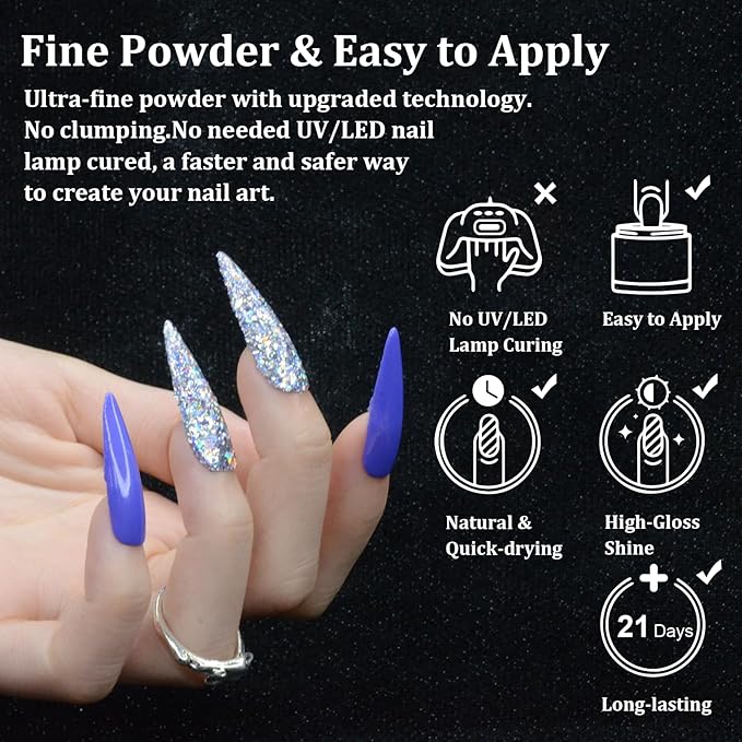 1 Oz/28g Holographic Silver Dip Powder, Nail Dipping Powder French Powder Pro Collection System Nail Art Starter Manicure Salon DIY at Home, Odor-Free&Long-Lasting, No Needed Nail Lamp Curing