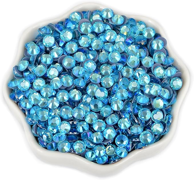 2880 Pieces SS12 Aquamarine AB Hotfix Rhinestones Flatback Round Crystal Glass Rhinestones Gems for Crafts Nail Face Art Clothes Shoes Bags DIY