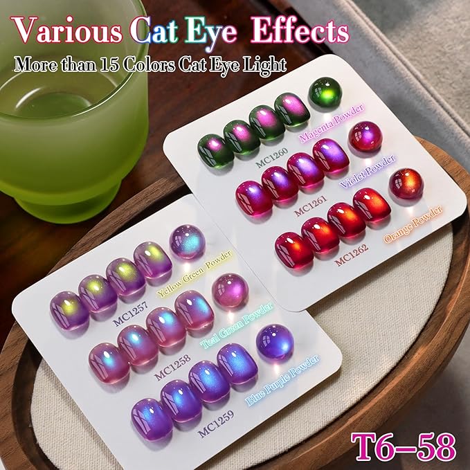 Double Rhythm 0.5 OZ Cat Eye Gel Polish with Magnet 15ML Holographic Glitter Shimmer Translucent Jelly Color Magnetic Nail Polish Salon DIY at Home (Purple Green-MC1258)
