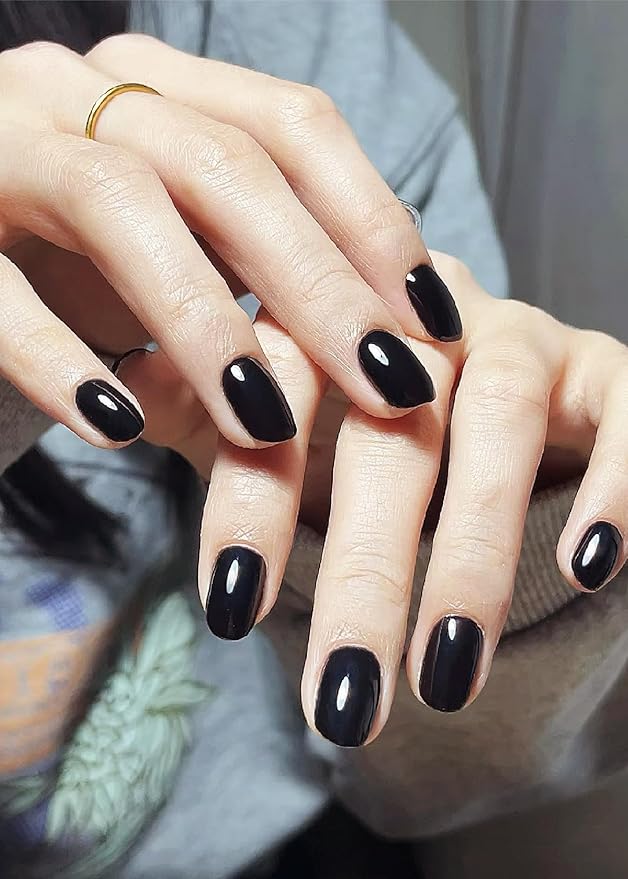 Semi Cured Gel Nail Strips - UV Light Gel Nail Stickers - 20 Long Lasting Salon Quality Wraps (Black Night of Agates)