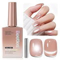 Beetles Silk Serum Nude Cat Eye Gel Nail Polish - 15ML Nude Gel Polish Cat Eye Base Color Glitter Magnetic Translucent Glassy Effect Soak Off UV French Nail Art DIY Manicure Gift for Women