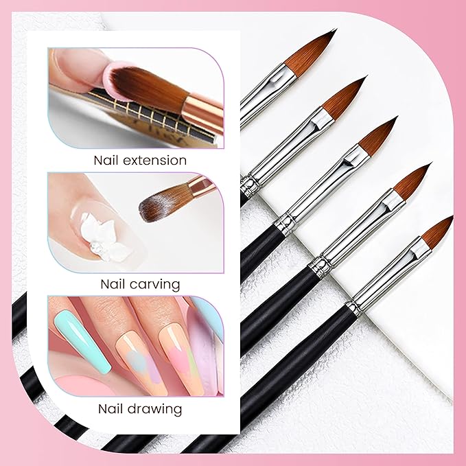 Aijimei 5pcs Acrylic Nail Brush Kit - Professional Manicure Tool for DIY and Salon