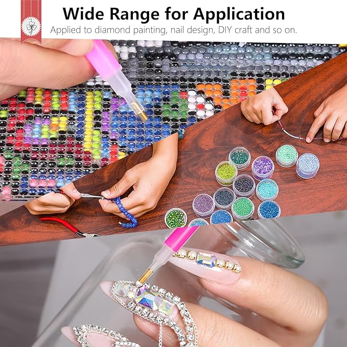 Rhinestone Picker Tool, 4Pcs Dual-head Dotting Tools with 20pcs Clay, Precision Jewelry Tweezers and Diamond Tray, Nail Art Pen for Pick Up Stone, Crystals, Gems, Charms, Diamond Painting