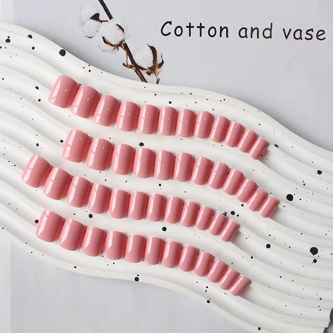 Rose Pink Press on Nails Short Square, Natural Short Gel Nails Glue on Acrylic Nails Press ons, 48Pcs Thick Reusable Fake Nails for Women, Short Coffin Artificial Nails New Solid Color Square Nails