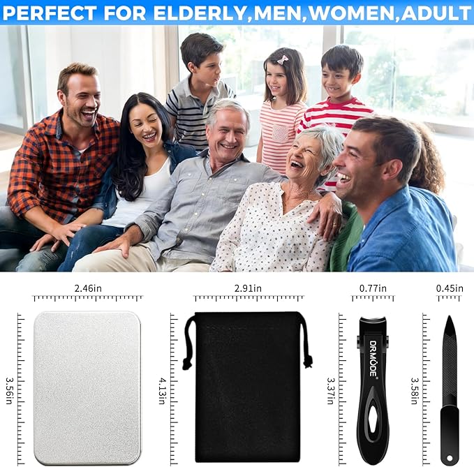 DRMODE Nail Clippers for Men Thick Nails, Heavy Duty Toenail Clippers for Seniors Thick Toenails with 16MM Wide Jaw, Sharp Stainless Steel Large Finger Nail Clippers Adult Cutter Trimmer with File