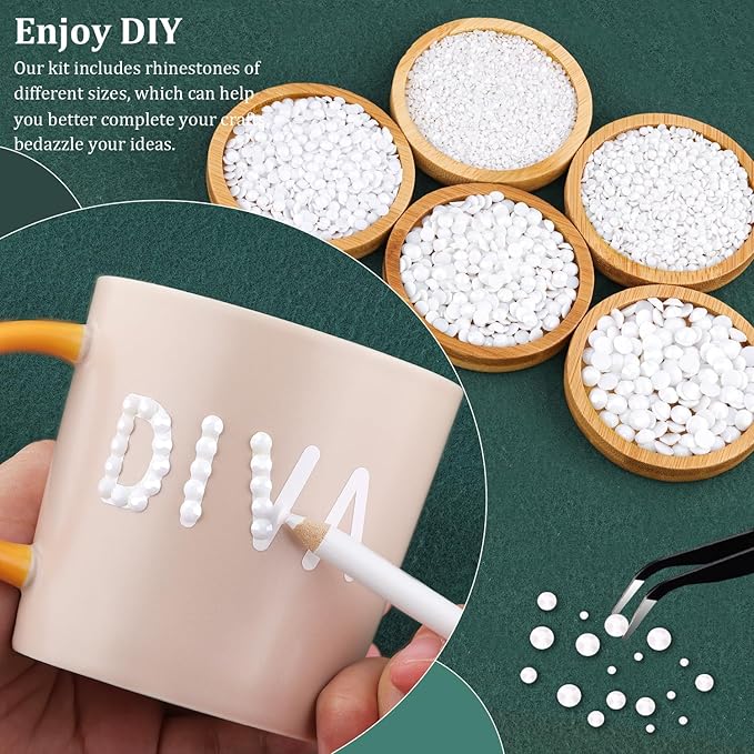 Resin Rhinestones for Crafting with B7000 Jewelry Glue, 2 Boxes White Flatback Crystals with 3Pcs 10ml Glue for Bedazzling Crafts DIY Nail Art Makeup，Non Hotfix Gems for Clothing Shoes