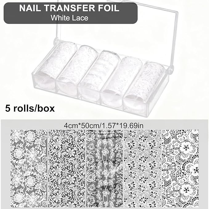 20 Rolls Lace Nail Foil, 4 Boxes Black and White Nail Art Foil Decals Sheet, Holographic Transfer Foils Stickers Paper Nails Supply for Women Girls Acrylic Manicure Wraps Decoration