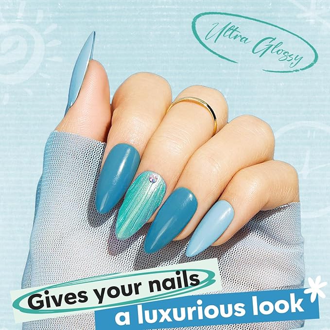 modelones Blue Nail Polish Set, 6 Colors Spring Summer White Green Glitter Pearl Mermaid Quick Dry Mini Starter Kit, Long Lasting Art DIY Manicure Set at Home for Women Girls