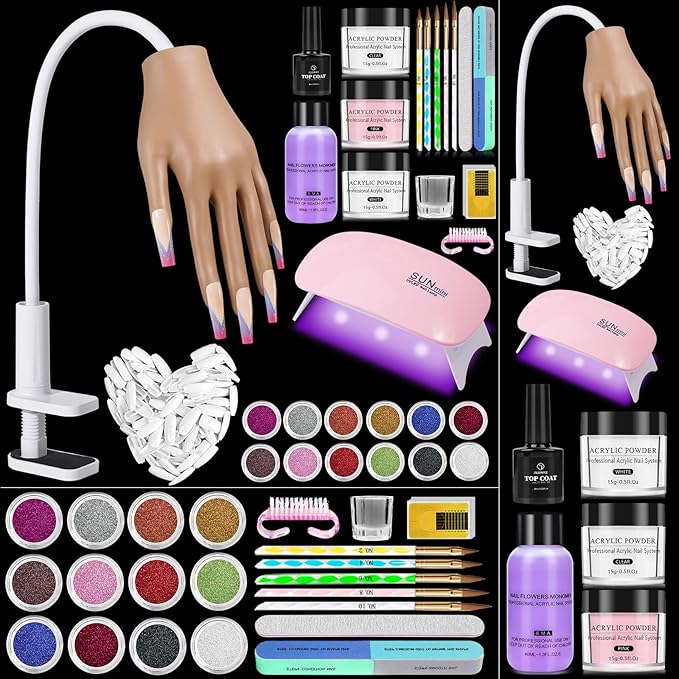 Practice Hand for Acrylic Nails Kit: Fake Silicone Hands Nail Mannequin Hand for Nail Extensions Caving - Flexible Manicure Hand Set for Beginner Salon Home