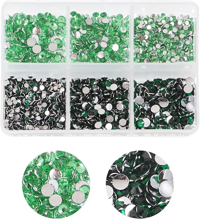 3000pcs Flatback Rhinestones for Crafts, Green Crystals Rhinestone, Resin Rhinestones Glitter Gems Nail Diamonds Rhinestones for Clothes Accessories DIY