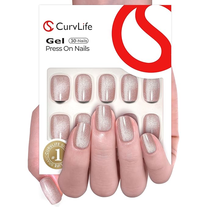 Curvlife 30pcs Press on Nails Cat Eye Acrylic Fake Nails with Design Full Cover Reusable Nail Kit with Nail Glue Adhesive Tabs Artificial Glue on Nails