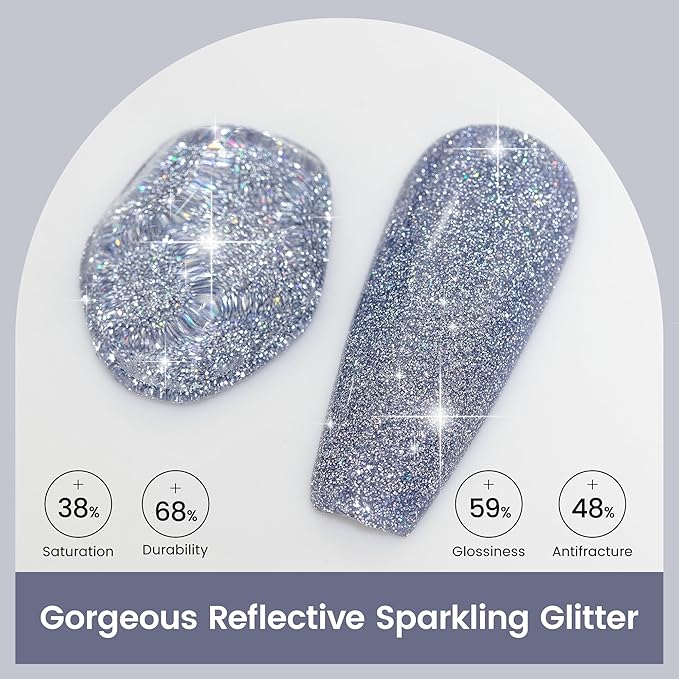 YTD Likomey Colorful Haze Blue Reflective Glitter Gel Nail Polish,15ml Holographic Flash Diamond Shimmer Gel,Sparkly Shiny Fall Winter Salon Home Manicure UV Varnish,SZ501