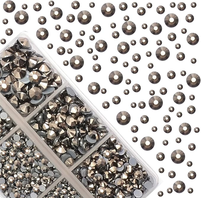 4000Pcs Mixed Size Hot Fix Round Crystals Gems Glass Stones Hotfix Flat Back Rhinestones (Silver Flare)