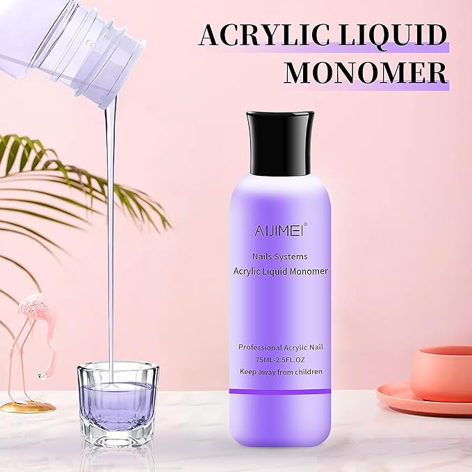 AIJIMEI Acrylic Nail Liquid Monomer 75ml/2.5fl.oz, Acrylic Nail Monomer Liquid Nail Extension Nail System