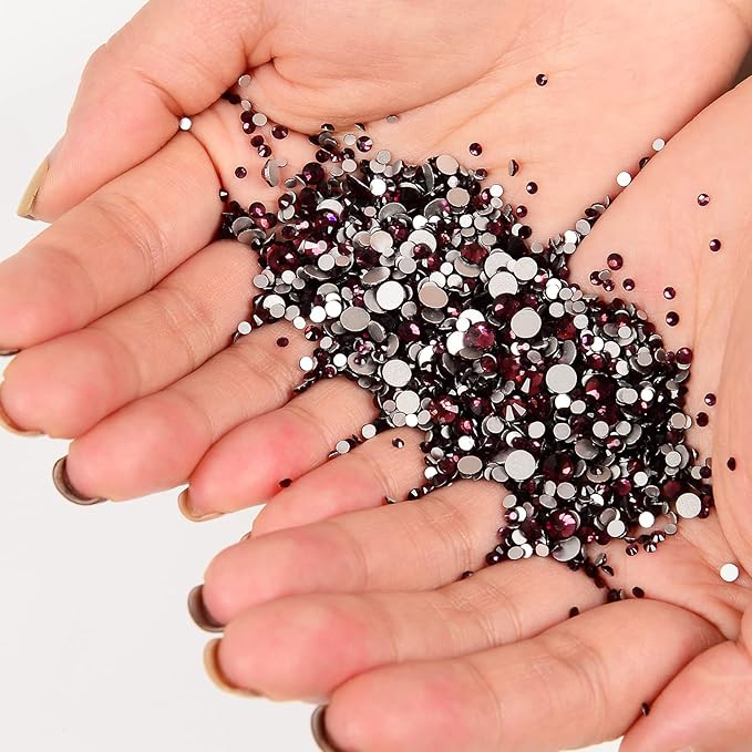 10000 Pieces Rhinestones 6 Sizes Round Crystal Glass Flat Back Rhinestones with 1Tweezers and 1Picking Pen for Nail Art Crafts Clothes Bags DIY (Amethyst)