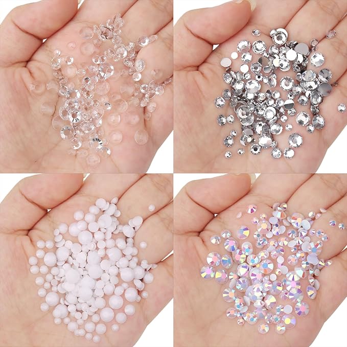 15000PCs 2-6MM White Series Resin Flat Back Rhinestones, Round Non Hotfix Jelly & Silver Bottom Resin Rhinestones Nail Gems Stones with Tweezer & Picker Pen for Nail Art Tumblers & DIY Crafts