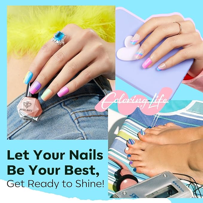 modelones Nail Polish Set, 6 Colors Spring Summer Easter Macaron Pastel Nail Polish Soft Pink Purple Blue Green Orange Quick Dry Nail Polish Kit Salon Home DIY Manicure Kit Gift For Women Girl