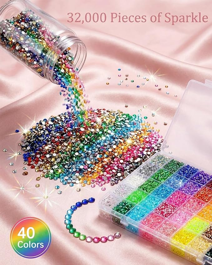 40 Colors Kit with Rhinestone for DIY Crafting 32000PCS Colorful Gemstones Bedazzling Kits Customization Project