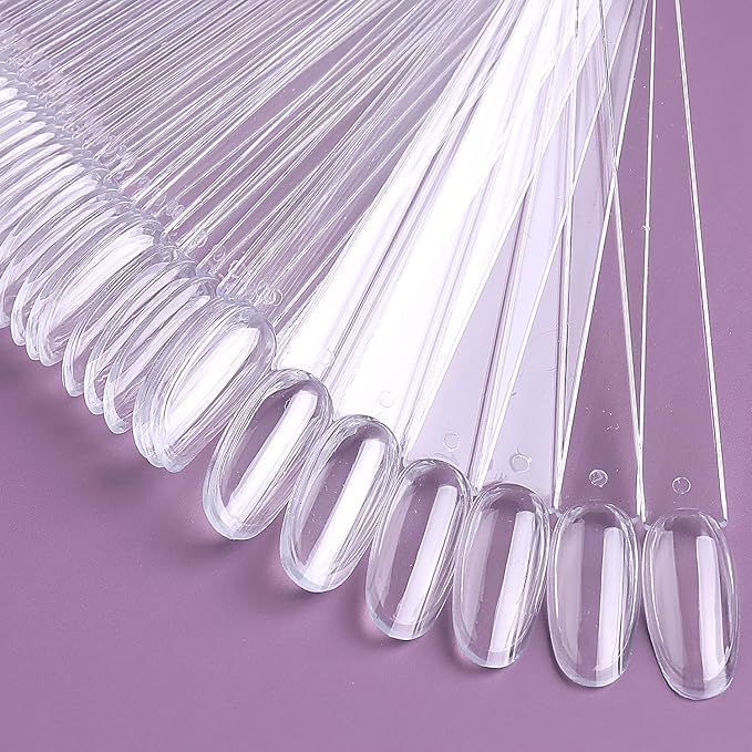 Clear Nail Swatch Sticks with Number Stickers, 50 Pcs Oval Nail Sample Swatches for Gel Polish Color Display Practice Nail Tips muestrario de colores para uñas Manicure Supplies
