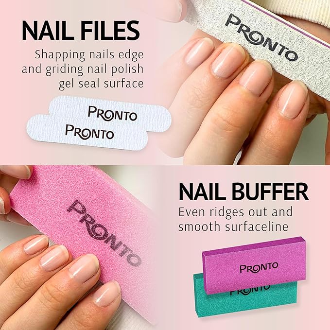 Pronto Gel Nail Polish Remover Kit – 8 Oz Pure Acetone 100 Percent, Nail File, Nail Polish Soak Off Bowl, Cuticle Oil for Nail Care + Manicure Set with Nail Buffer Block, Cuticle Pusher & Nail scraper