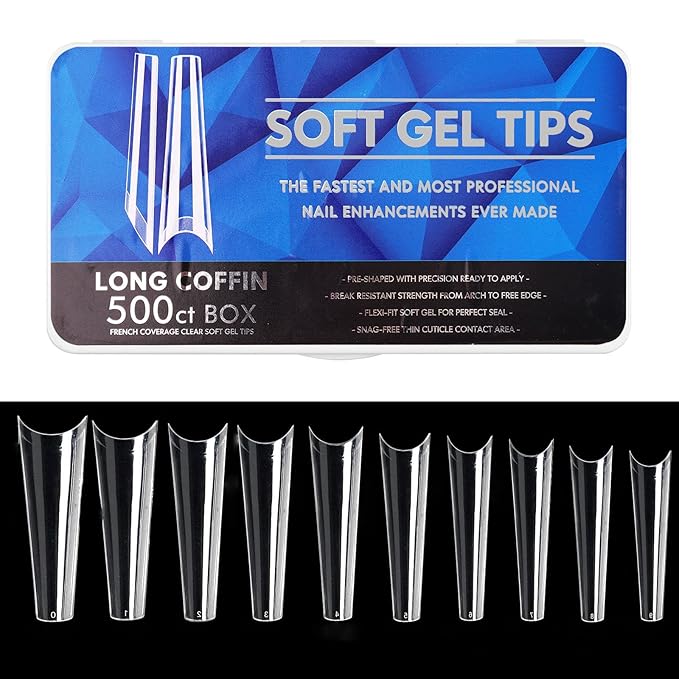 Soft Gel Curved Nail Tips, Full Cover Clear Gelly False Nail, Half Matte Acrylic Fake Nail, Press on Nail Tips Set for Extension, Home DIY Salon Manicure Nail art (Half cover 2, 550PCS)