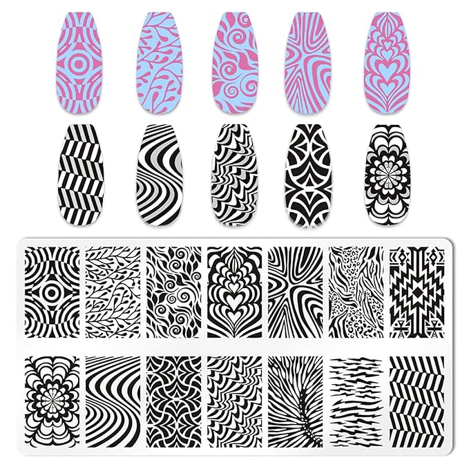 5pcs Nail Stamp with Nail Stamper and Scraper, Leopard Print Nail Stamping Plates Nail Art Stamp French Tip Stamp Tool Nail Stencils Template for DIY Nail Art Accessories