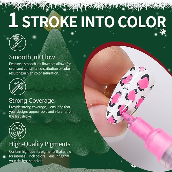 Born Pretty 12 Colors Nail Art Pens Set,3D Nail Point Graffiti Dotting Pen Acrylic Paint Pens Point Liner Pen Drawing Painting Quick Dry Nail Markers for DIY Nails Art Beauty Adorn Manicure Tools