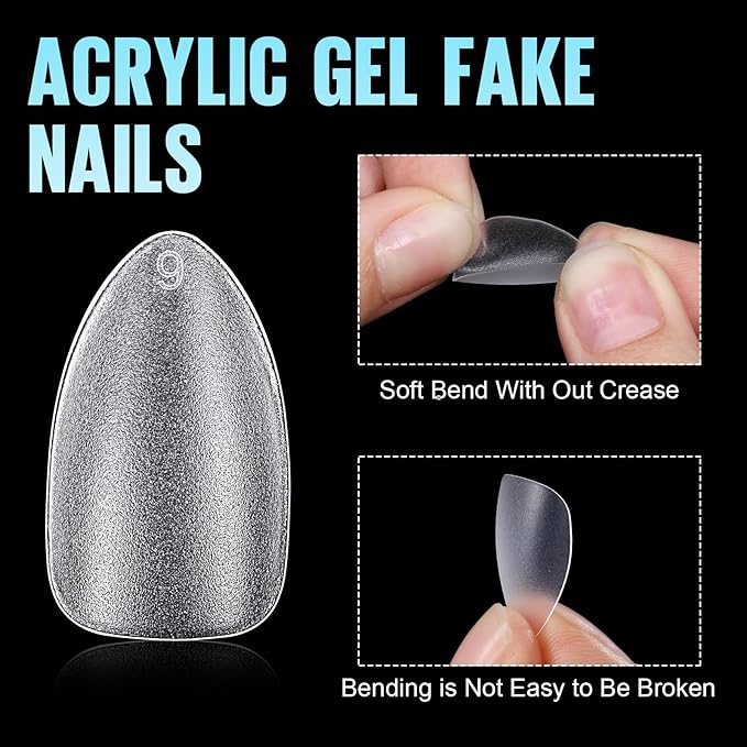 TOMICCA Short Almond Nail Tips - 450Pcs Acrylic Nail Tips Kit, 15 Sizes Pre Buffed Almond False Tips, Full Cover Double-sided Matte Nails for Nail Art Extension Press on Nails