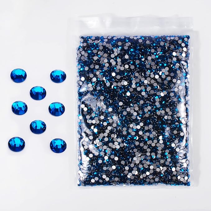 SS3-SS20 Crystal Glass Rhinestone Round Shape Flatbase Strass for DIY Nail Art Decorations Craft Making 14400PCS/Bag (SS6：1.9-2.0mm, Light Blue)