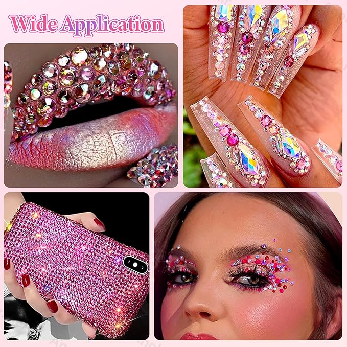 22000Pcs Pink Rhinestones for Bedazzling, Jelly Bedazzling Resin Gems 3-5mm, Pink White Gems Bedazzling Kit for Crafting, Flatback Color Light Hot Pink AB Gems for Nails Face Makeup Crafts Tumblers