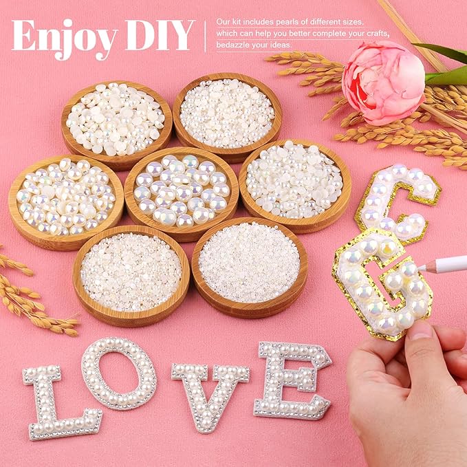 11000Pcs Flatback Pearls for Crafting (Beige AB), Assorted Size 2/3/4/5/6/8/10mm Non Hotfix Half Pearl, Bedazzling Bead for DIY Crafts Clothing Tumblers Mugs Shoes Fabric Embellishment Nail Art Makeup
