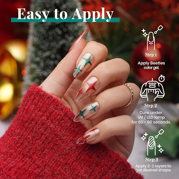 Beetles Valentines Gel Nail Polish, Red Sparkle Green Glitter Gold Silver Gel Polish Dark Red Gel Polish Kits Soak Off Nail Lamp Uv LED Cured for Nail Art Design Gift for Women