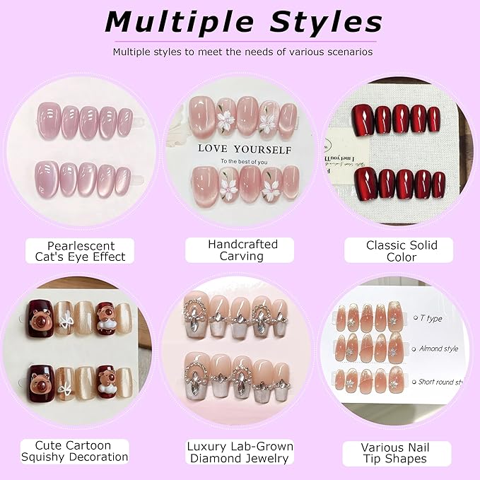 Press On Nails Surprise Box, Mystery Pack of Various Options, Patterns and Nail Types, Reusable,15 Sizes - 30 Nail Kit with Storage Box, Mini File, Manicure Stick, Prep Pad, Nails Adhesive Tabs
