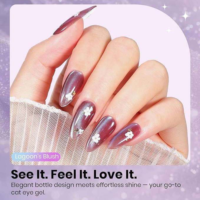 Beetles Lagoon’s Blush Purple Cat Eye Gel Nail Polish - 15ML Purple Cat Eye Glitter Gel Polish Magnetic Shimmer Effect Soak Off UV Nail Art Design Salon DIY Manicure Gift for Women
