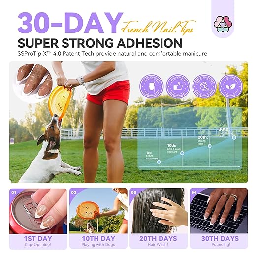 SAVILAND Natural French Tip Nails: Thicker Press on Nails Short Almond Chip-Free & Strong French Tip Press On Nails 15 Sizes Fake Nails Quick Nail Art Home Use SSProTip X
