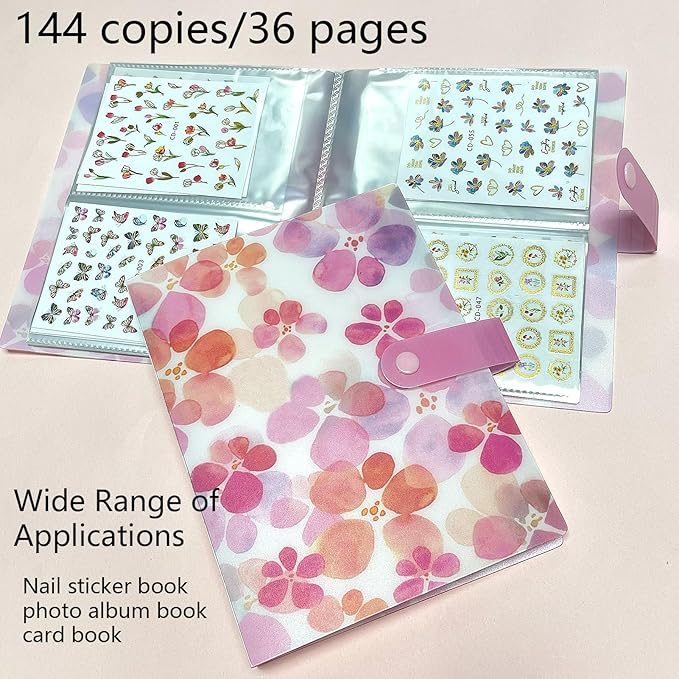 144 Slots Nail Art Sticker Storage Book Display Collecting Equipment Nail Art Decals Photos Storage Book Manicure Designer Tools Decoration Kits(Flower)