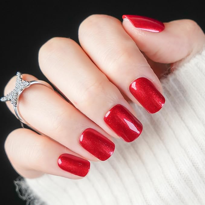 30Pcs Almond Press On Nails - Supremely Fit & Natural Soft Gel Almond Nails,15 Sizes, Reusable Fake Nails Kit with Gift Box for Women (Cherry Red)